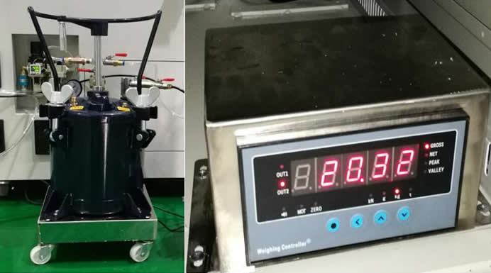 Glue weighing system can detect empty tank to  avoid missing coating.